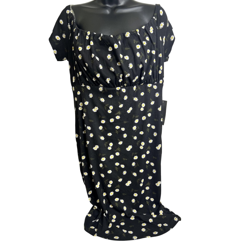J for Justify Dress Womens 2X Black Daisy Floral Maxi Short Sleeve Stretchy Boho